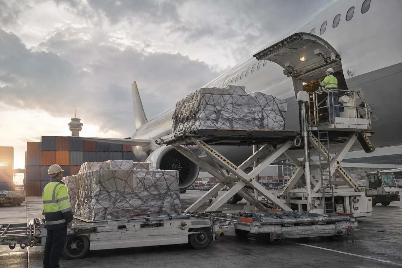 Cargo aircraft and container terminal supporting multimodal freight