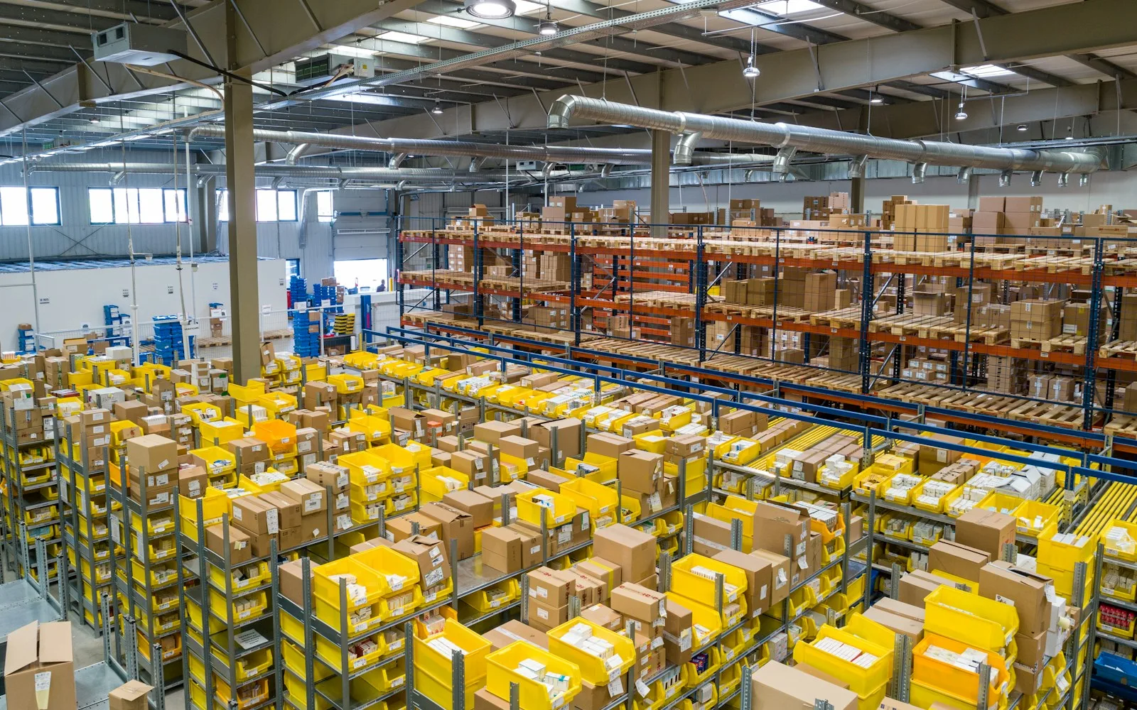 Distribution center with freight moving through loading bays