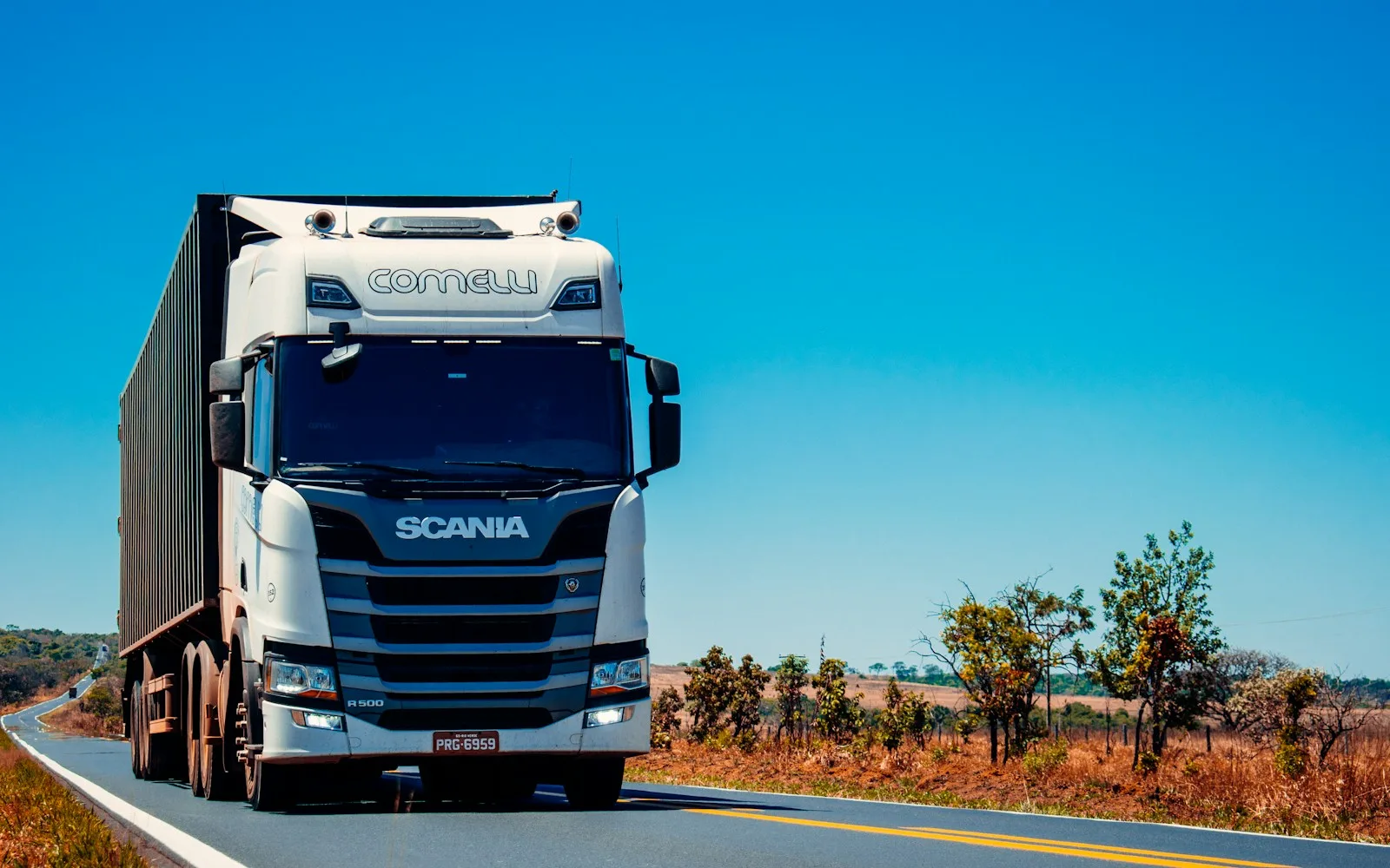 Freight trucks travelling on an international highway route